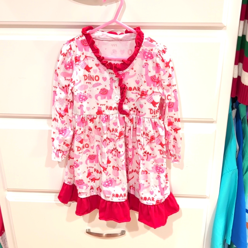 3/$24 Abby & evie Pink and red dinosaur dress